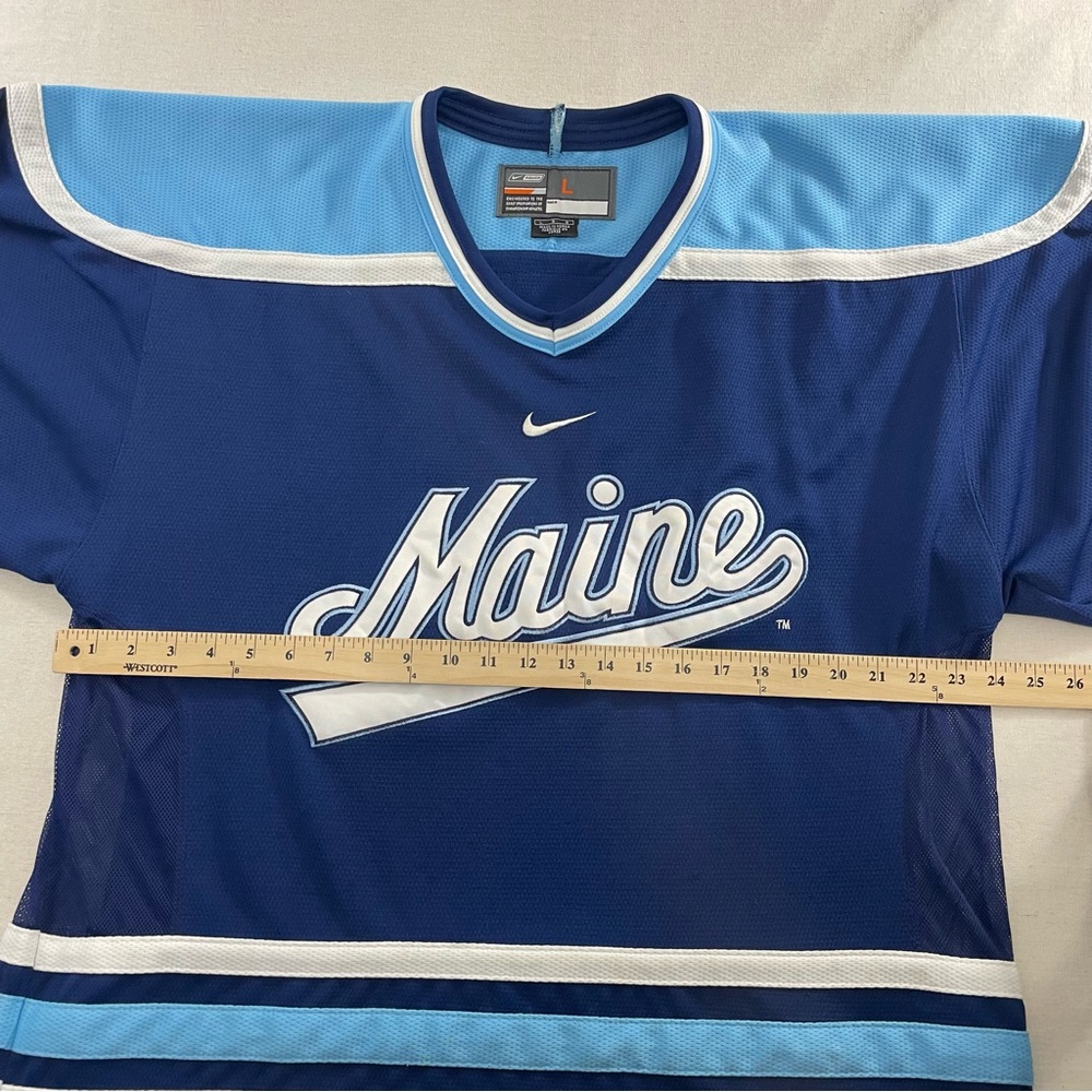 VINTAGE NIKE CENTER SWOOSH MAINE BLACK BEARS STITCHED HOCKEY JERSEY NCAA SIZE L - Picture 10 of 12
